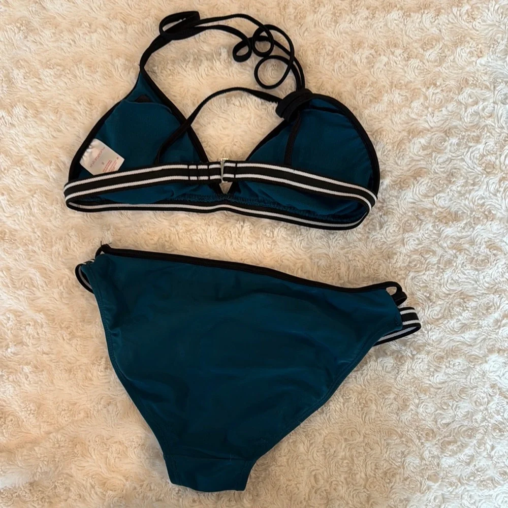 Teal Strappy Bikini Set with Contrast Trim